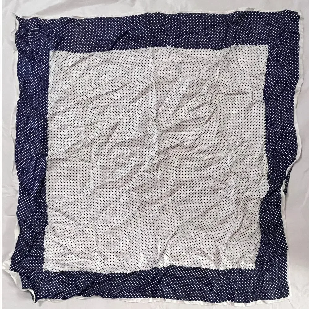 Vintage Vera Neumann Scarf - Signed - Blue & White - Polka Dot